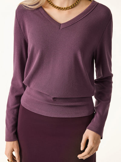 Essential V-neck Long Sleeve Top with Close-fit Hem