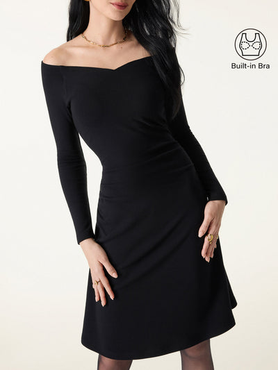 Non-Slip Classy Wide Neckline Ruched Mini Brami Dress