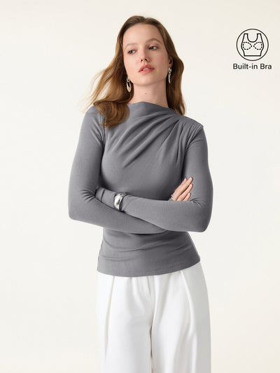 ProWarm Ruched Boatneck Long Sleeve Brami with Thumbholes