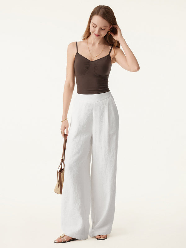 OGLmove 2Pcs Set V-neck Bra Top & Mid Rise Wide Leg Pant with Pockets