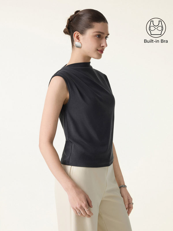 Cotton Lyocell Mockneck Tucked Sleeveless Brami Bush Grey XS
