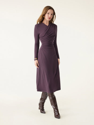 ProWarm Surplice V-neck Ruched Midi Dress