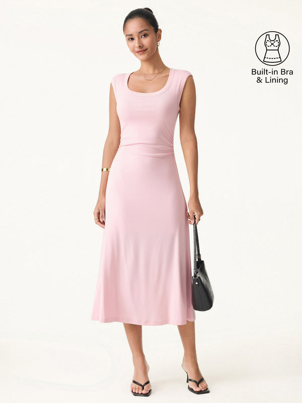 OGLmove Pink Tonal Co-ord Capsule Scoop Neck Midi Dress XS