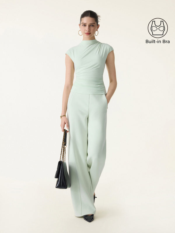 OGLmove 2Pcs Set Mockneck Cropped Bra Top & Slimming High Rise Wide Leg Pant Ambrosia/New Ambrosia XS