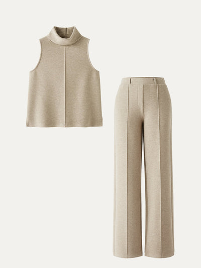 2Pcs Set Tall High Waisted Straight Leg Pant & Split Hem Top