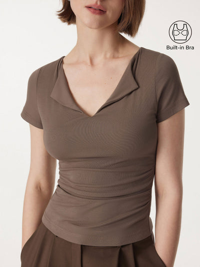 Flapped V-neck Side Ruched New Airy Brami Tee