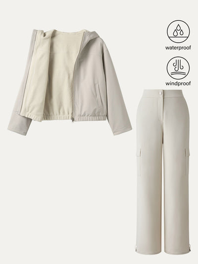 2Pcs Set Water-Proof Fleece Reversable Hooded Jacket & Cargo Pant