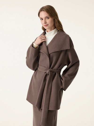 Belted Wrap Coat with Convertible Collar