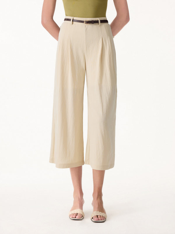 OGLmove Wrinkle-Resistant Linen-Like Cropped Wide Leg Pants Ash Ivory XS