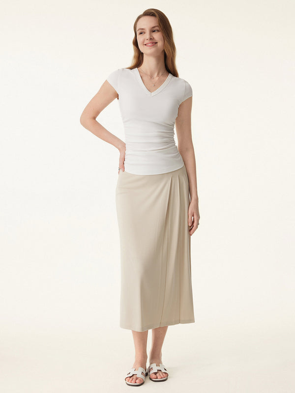 OGLmove Elevated V-neck Side Ruched Cap Sleeve Bra Tee
