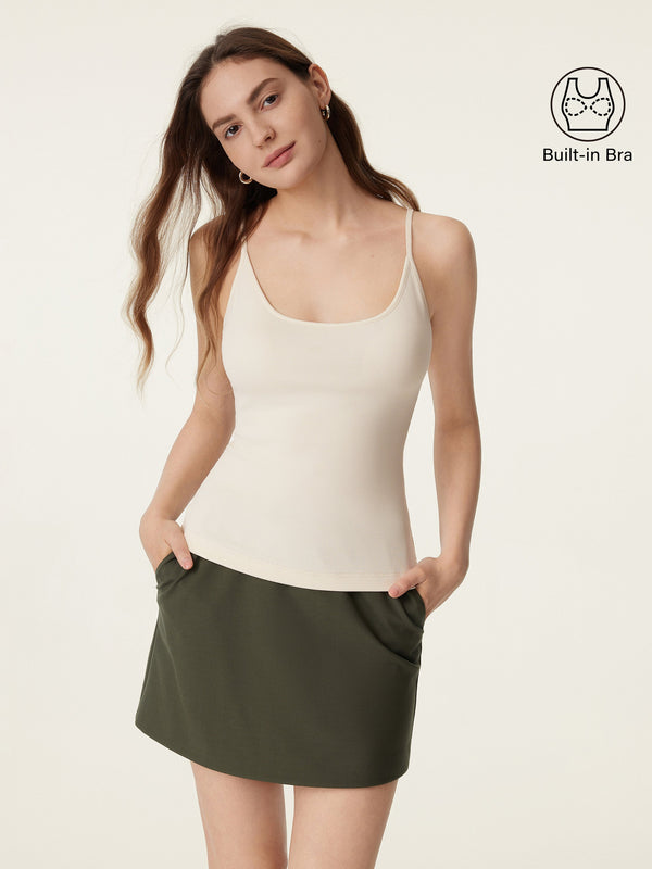 OGLmove Scoop Neck Spaghetti Strap New Airy Bra Tank Top Gardenia XS