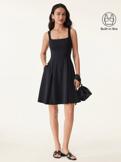 OGLmove Square Neck Fit-and-flare Mini Bra Dress Black XS