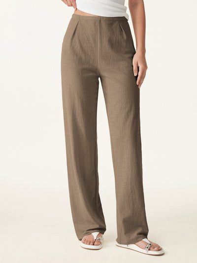 Wrinkle-resistant Cotton-linen Mid Rise Straight Leg Pant
