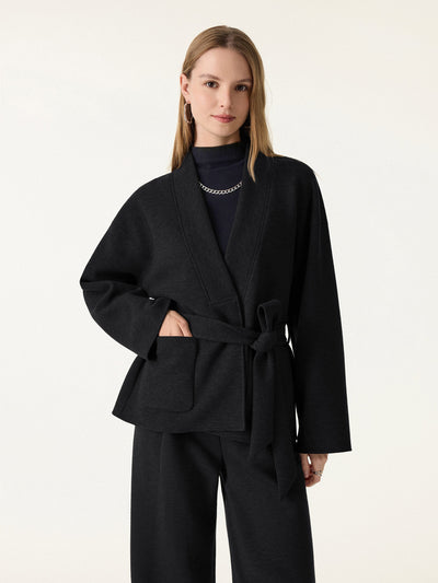 Belted Robe Style Coat with Pockets
