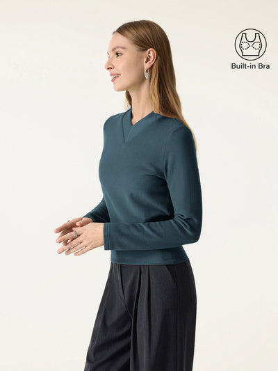 MaxWarm V-neck Long Sleeve Brami with Banded Hem