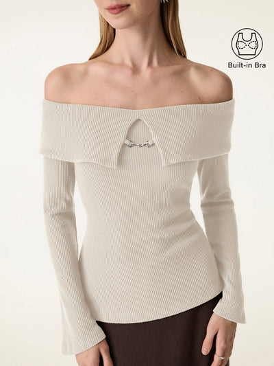 Non-Slip Metal Chain Detail Cold Shoulder Brami