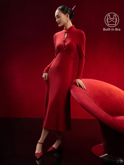 Standout Mandarin Collar Frog Button Midi Brami Dress Limited Edition