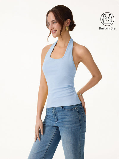 OGLmove Square Halter Neck Bra Tank Light Baby Blue XS