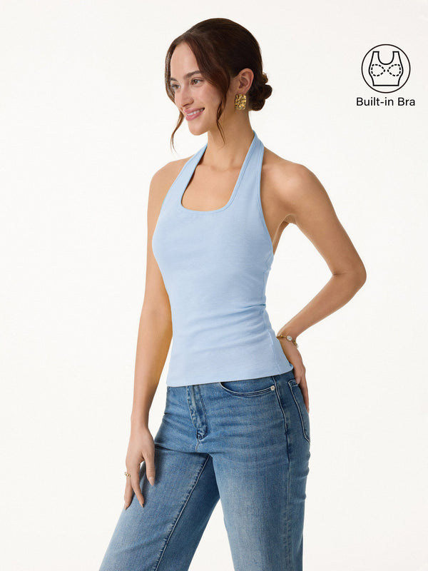 OGLmove Square Halter Neck Bra Tank Light Baby Blue XS