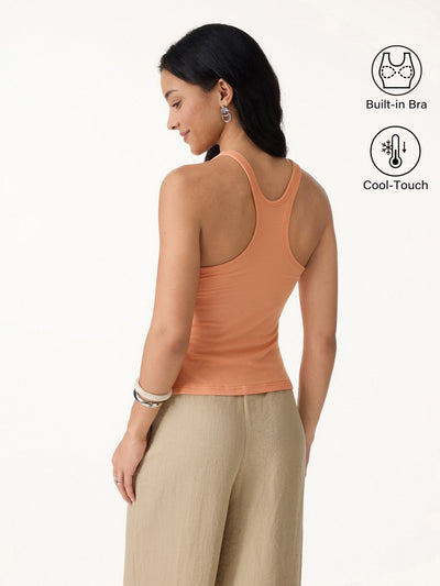 OGLmove Cool-Touch Ribbed Scoop Neck Racer Back Bra Tank Muskmelon Orange XS