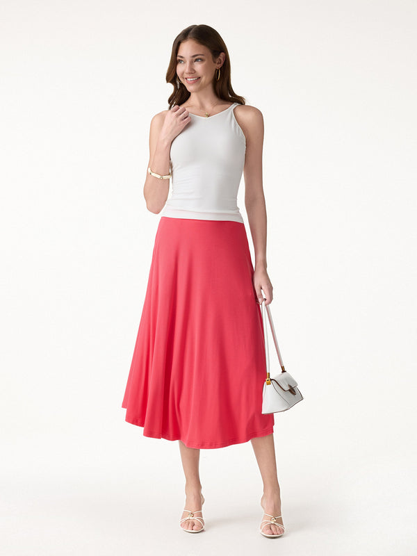 OGLmove 2Pcs Set U-Neck Bra Tank & Midi Skirt with Pockets