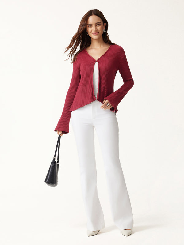 OGLmove V Neck Flare Long Sleeve Cardigan