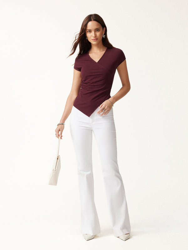 OGLmove Lyocell Wool Surplice Cap Sleeve Asymmetrical Top