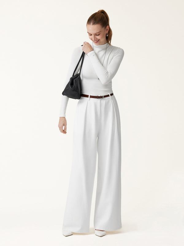 OGLmove Not-See-Thru High-Rise Wide-Leg Pants with Pockets