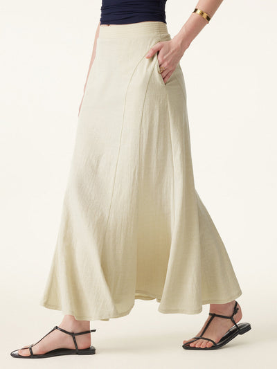 Wrinkle-resistant Cotton-linen Pull-on Midi Skirt Ash Ivory XS