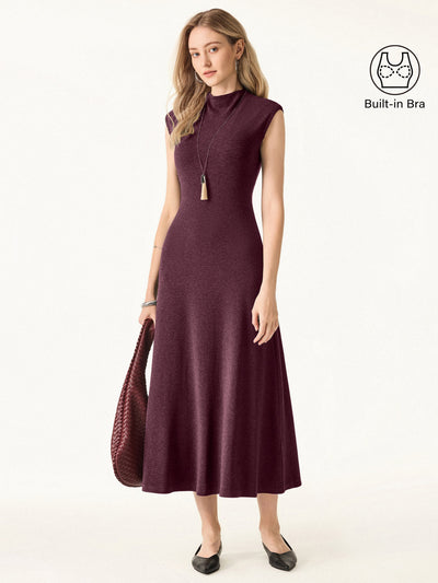 Light Warm Mockneck Wide Shoulder Midi Brami Dress