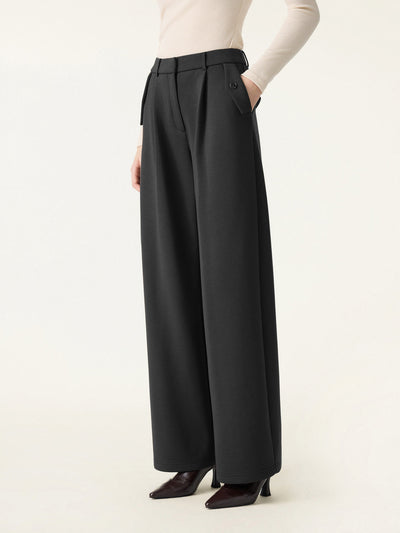 Cozy Knit High Rise Fly-Front Barrel Leg Trousers
