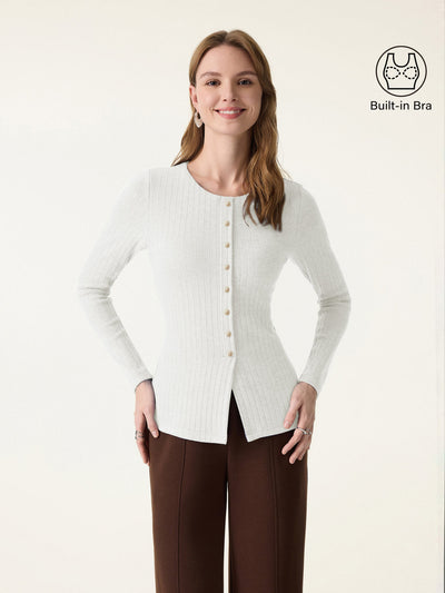 Novelty Crewneck Faux Button Placket Brami