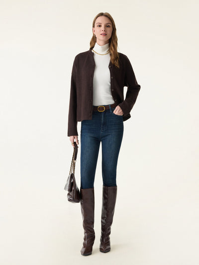 Cozy Knit Cropped Button Front Cardigan