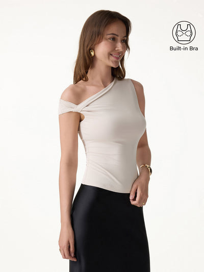 OGLmove SkinKiss Asymmetrical Shoulder Bra Top Fog XS