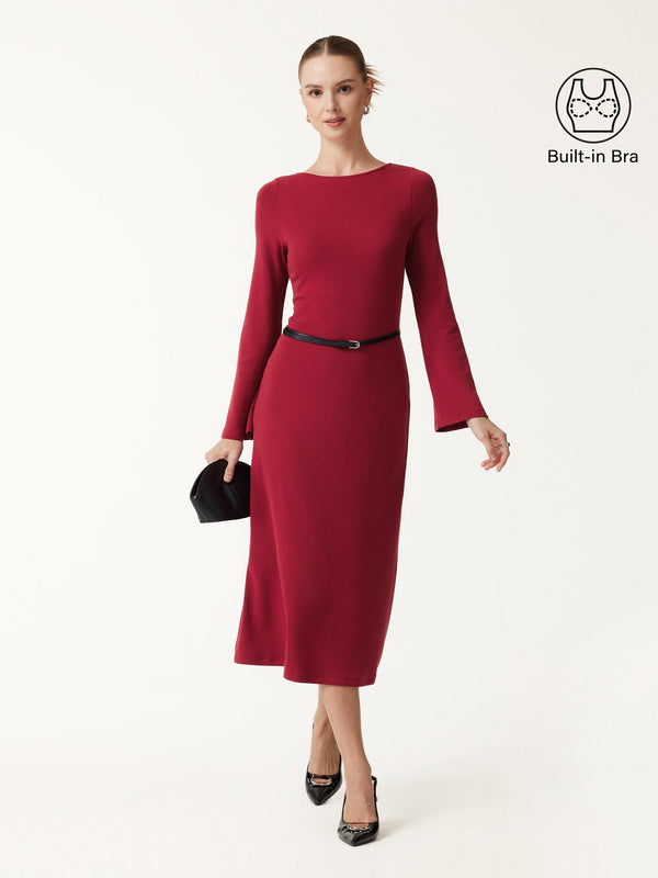 OGLmove Eco-Mousse® Boatneck Bell Sleeve Midi Bra Dress