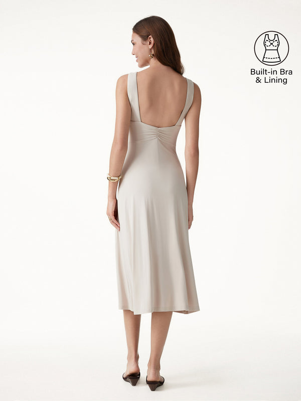 OGLmove SkinKiss Boatneck Open-Back Flowy Midi Bra Dress Fog XS