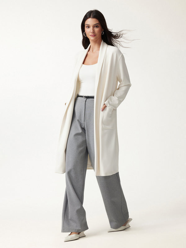 OGLmove Modal Spacer Knit Shawl Collar Pocketed Long Cardigan