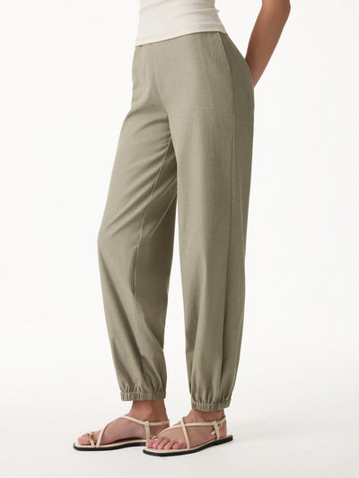 OGLmove Linen-like High-Rise Balloon Jogger Pants with Pockets Regular Tate Olive Green