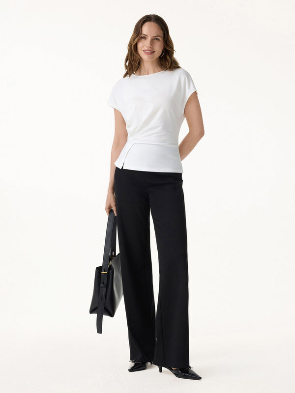 OGLmove 2Pcs Set Round Neck Tucked Top & Wide Leg The Success Pants