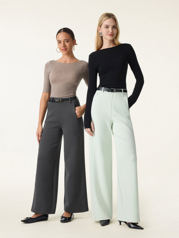 OGLmove Stretch Cotton Blend Slimming High Rise Wide Leg Pant