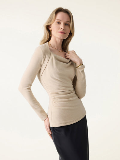 LiteWarm Cowl Neck Ruched Waist Top