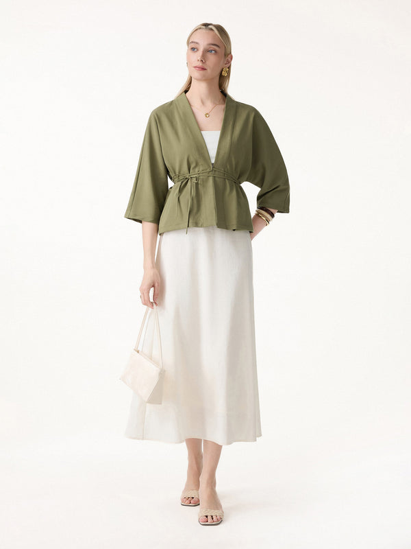 OGLmove 2Pcs Set 3/4 Sleeve Cardigan & Pleated Skort