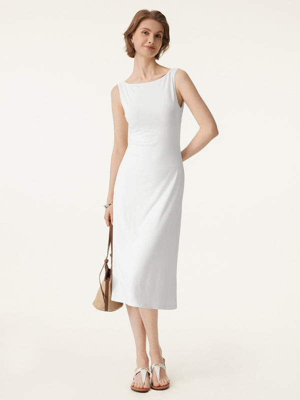 OGLmove Classy Boatneck Open Back Bandless Midi Bra Dress
