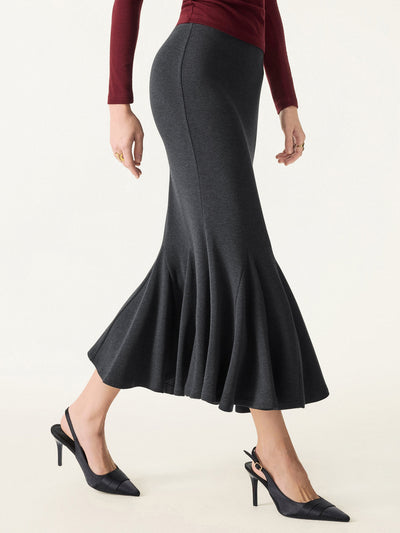 Brushed Inside Mermaid Flare Pull-On Midi Skirt