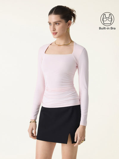 SkinKiss Trapeze Neck Ruched Long Sleeve Brami