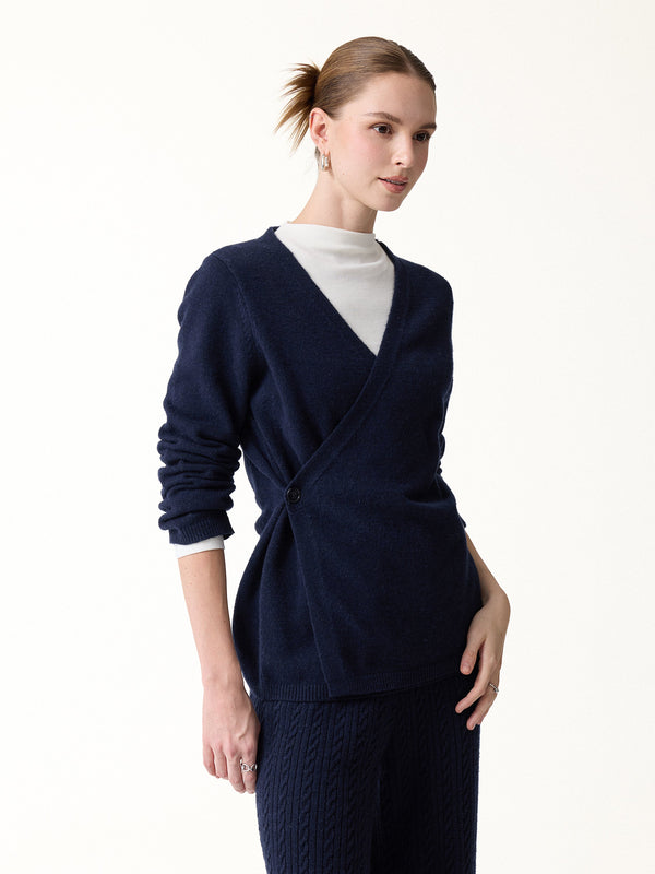 OGLmove Merino-Blend V-Neck Long Sleeve Wrap Sweater Navy XXS