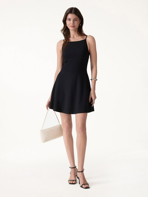 OGLmove Stretch Ponte Square Neck Mini A-Line Bra Dress with Pockets