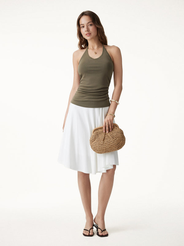 OGLmove Modal Halter Neck Open Back Ruched Bra Top