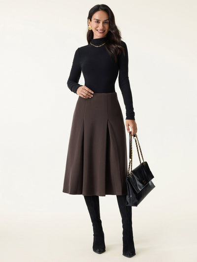 Mid Rise Pleated A-Line Pull-on Skirts with Pockets