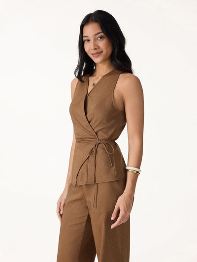 OGLmove Wrap Top with Self-Tie Tree Brown XS